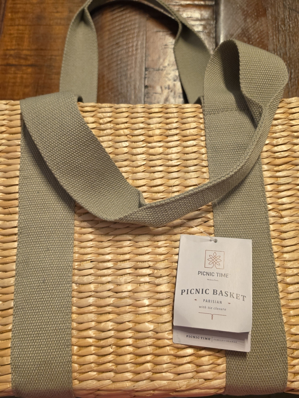Picnic Time Parisian Picnic Basket Tote - Sage Green Straps